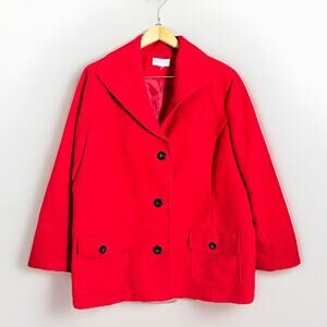 M Collection Woman Red Peacoat Jacket Womens Plus Button Front Lined Plus